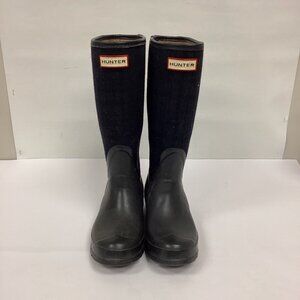 Hunter Tall Arlen Black Blue Plaid Rain Boots Sz 6